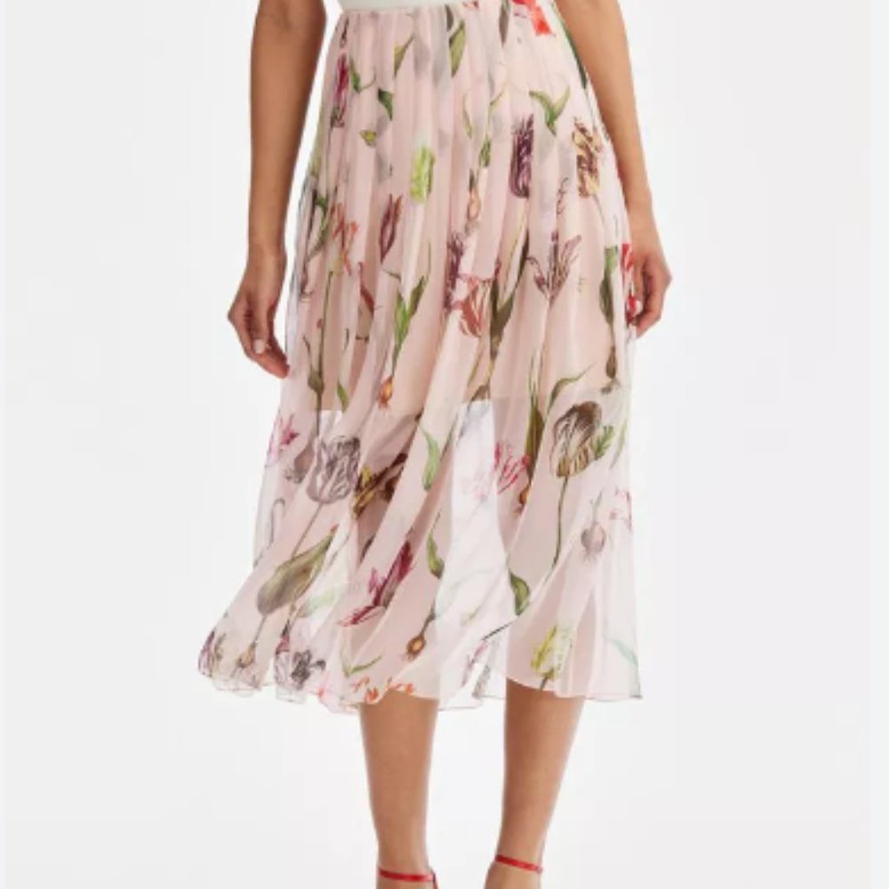 Oscar De La Renta TULIP MANIA silk chiffon midi skirt, in blush pink  size 00